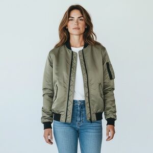 The Kooples Leopard Lined Bomber Jacket Olive Green Size 3 / L NWT